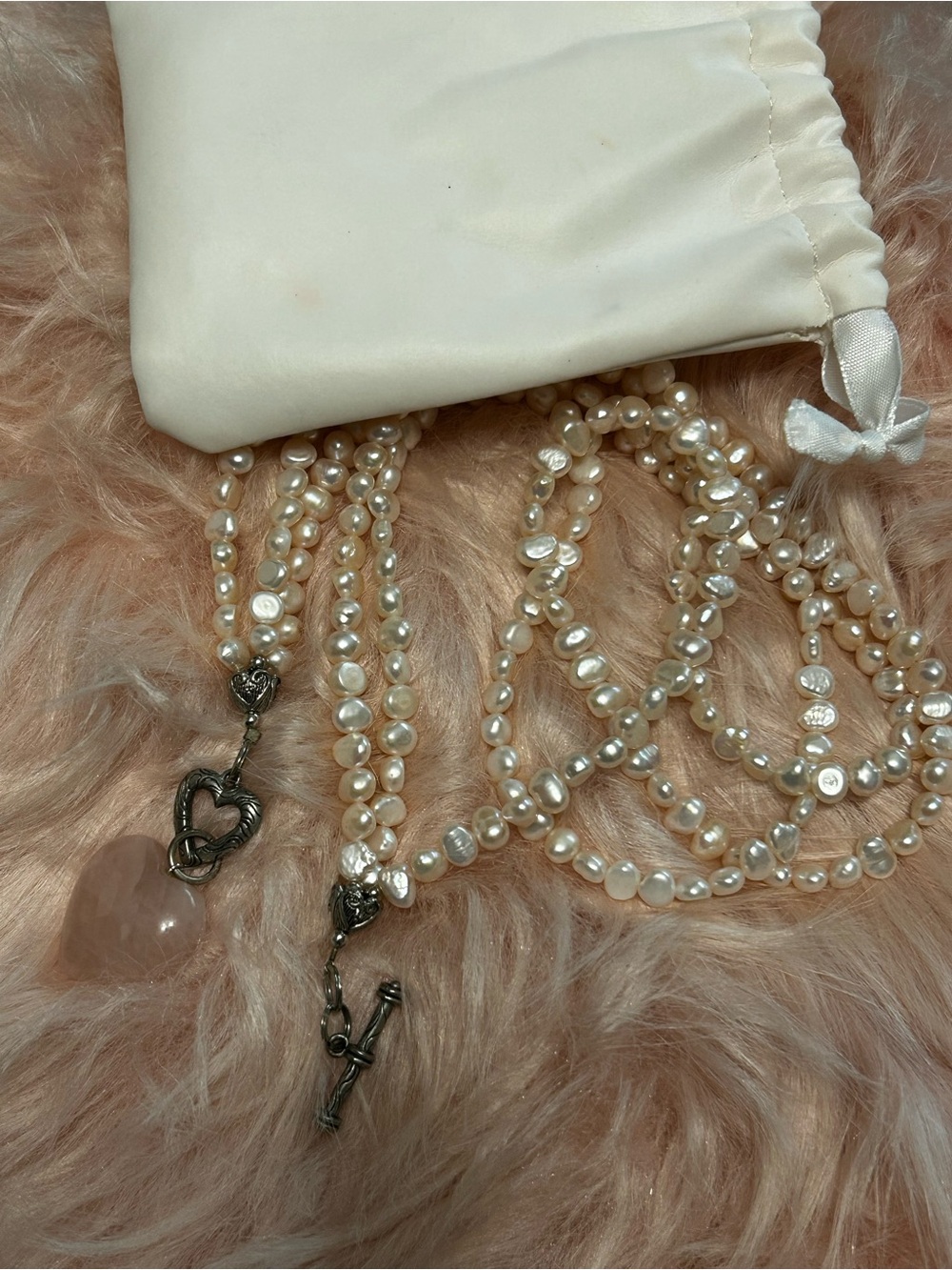 Freshwater Pearl & Rose Quartz Heart Necklace - Women Jewelry
